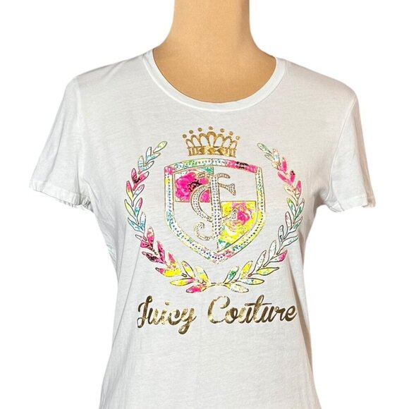Juicy Couture VTG Y2K Graphic Tee Sz. L White Rhinestones Short Sleeve Preppy - Picture 12 of 12